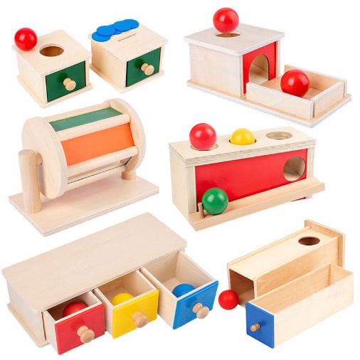 蒙氏教具 幼兒早教手眼協調投幣盒 抽屜遊戲 蒙特梭利教具 木質壓球檯