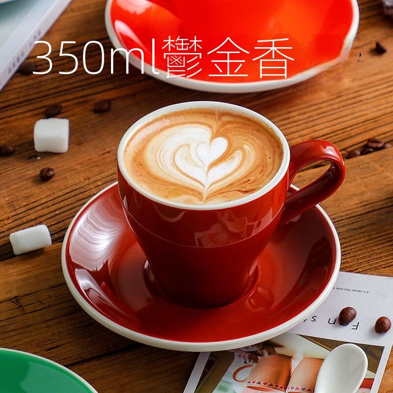 可客製化LOGO郁金香型專業美式拿鐵卡布奇諾拉花杯 咖啡杯 馬克杯350ml