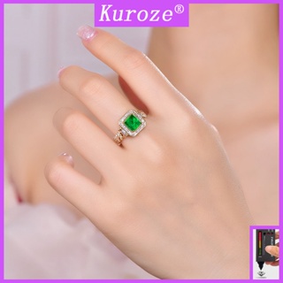 Kuroze 優雅祖母綠戒指 時尚古巴鏈設計 INS風格綠鑽戒指
