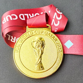 2022世界盃獎牌 FIFA卡塔爾足球聯賽 大力神杯 梅西冠軍獎章 球迷紀念品 模型 收藏品