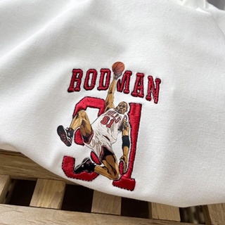 NBA球星羅德曼刺繡美式短袖純棉籃球T恤寬鬆透氣素色潮流百搭新款