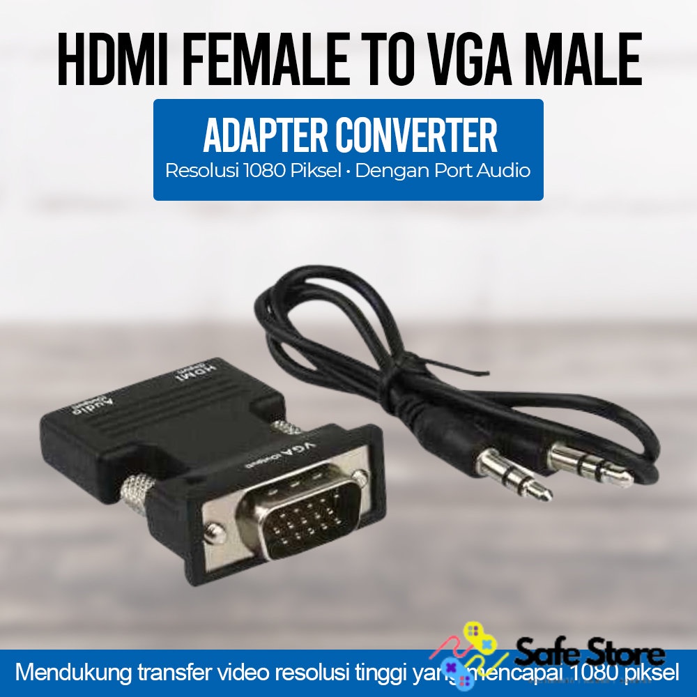 適配器轉換器 HDMI 母頭轉 VGA 公頭 1080P 音頻端口 HV1002 黑色