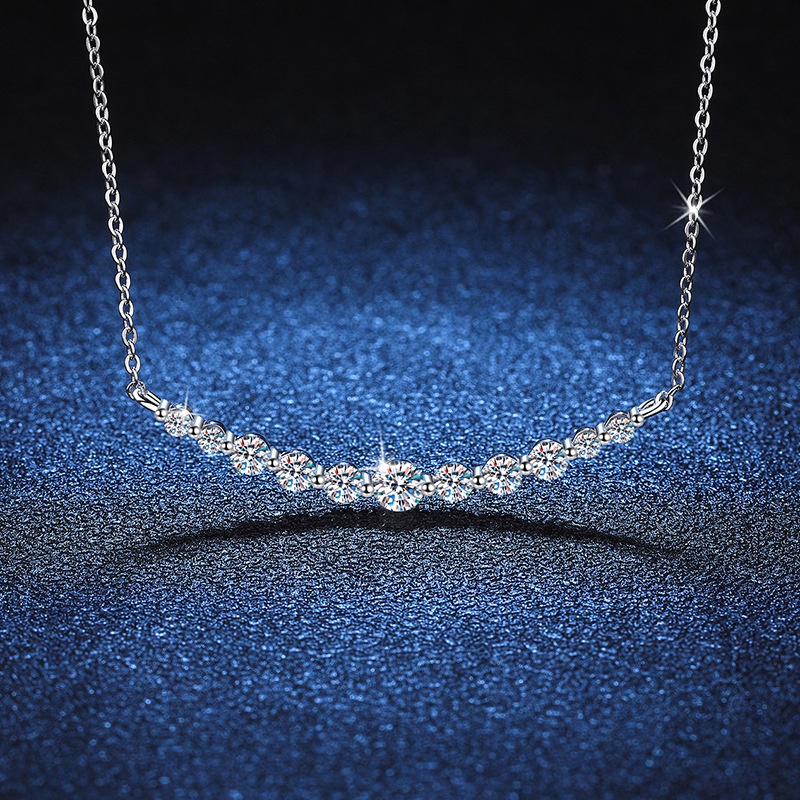 [附Gra證書]真正的莫桑石項鍊時尚1.1克拉S925純銀電鍍鉑金微笑莫桑鑽石項鍊女