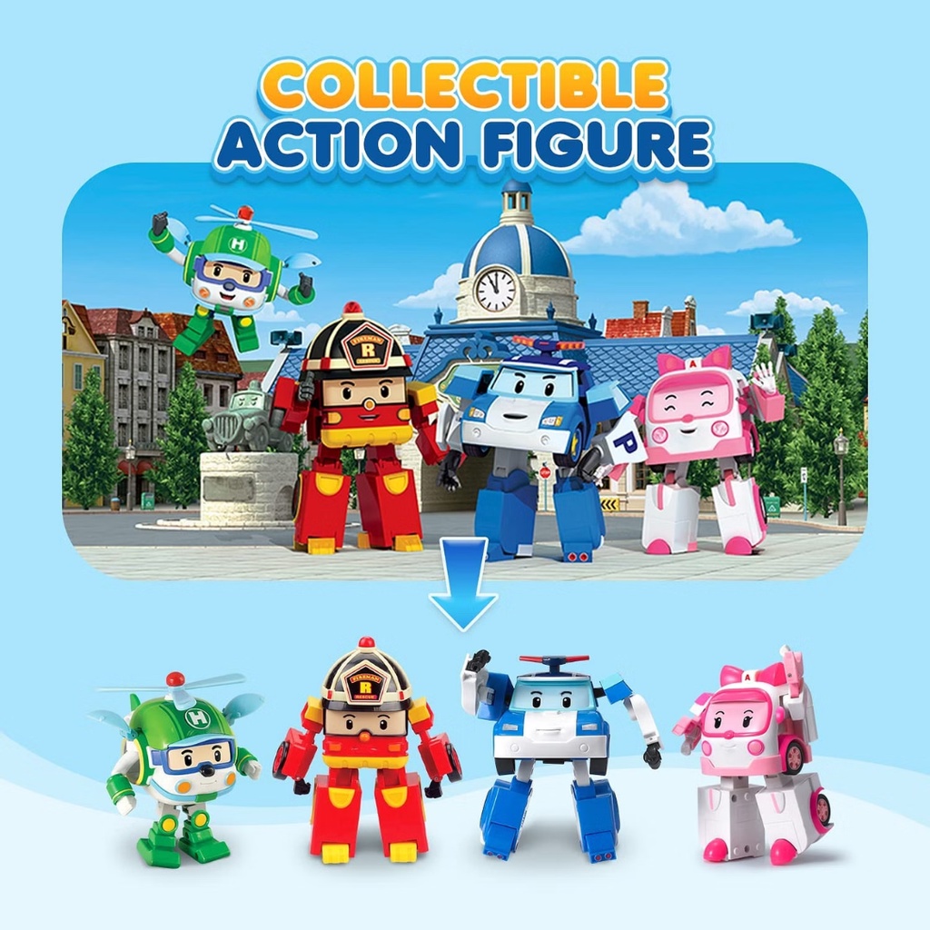 Toy Robocar Poli 變形機器人琥珀可動人偶 4 件兒童玩具汽車機器人 Poli Helly Roy 套裝車