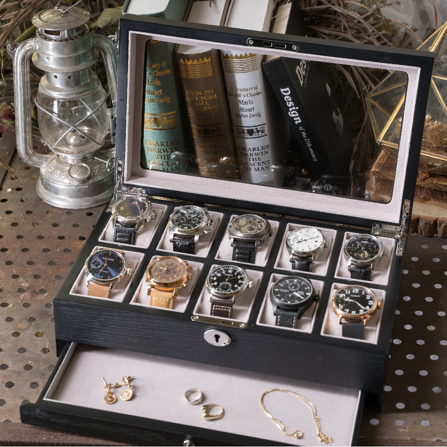 【AllTime】純實木 黑紳士抽屜手錶收藏盒 10入裝(木盒03) 錶盒 收納盒 收藏盒 珠寶盒 首飾盒 木頭錶盒