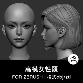zbrush筆刷 | 高精度女性頭部短髮光頭C4D模型3D渲染建模obj設計maya素材