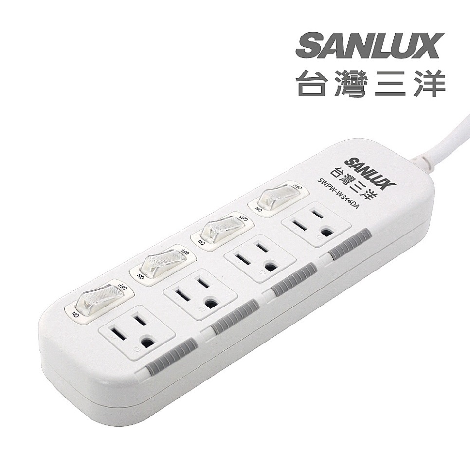 SANLUX台灣三洋 防塵蓋轉接 延長電源線 3孔4座4切1.8M (SYPW-W344DA)