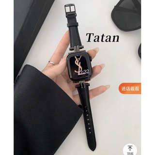 Apple Watch 皮錶帶細款復古設計iwatch7/8 (41mm)黑色配黑釦