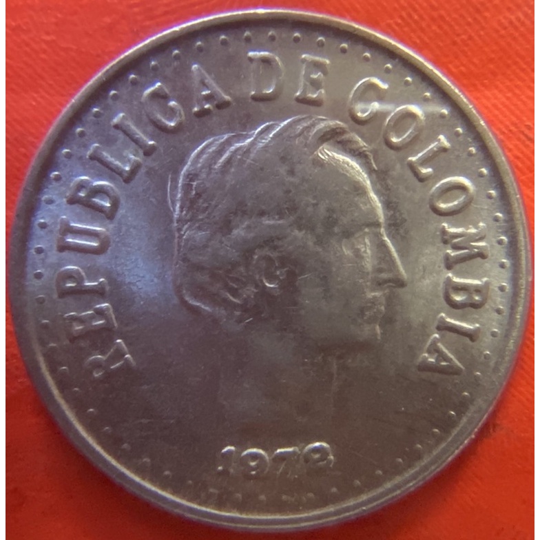 美洲錢幣、哥倫比亞🇨🇴流通硬幣一枚（舊）、（F0319）、20分（23.5mm)、鋼鍍鎳（4.5g)、1972年。