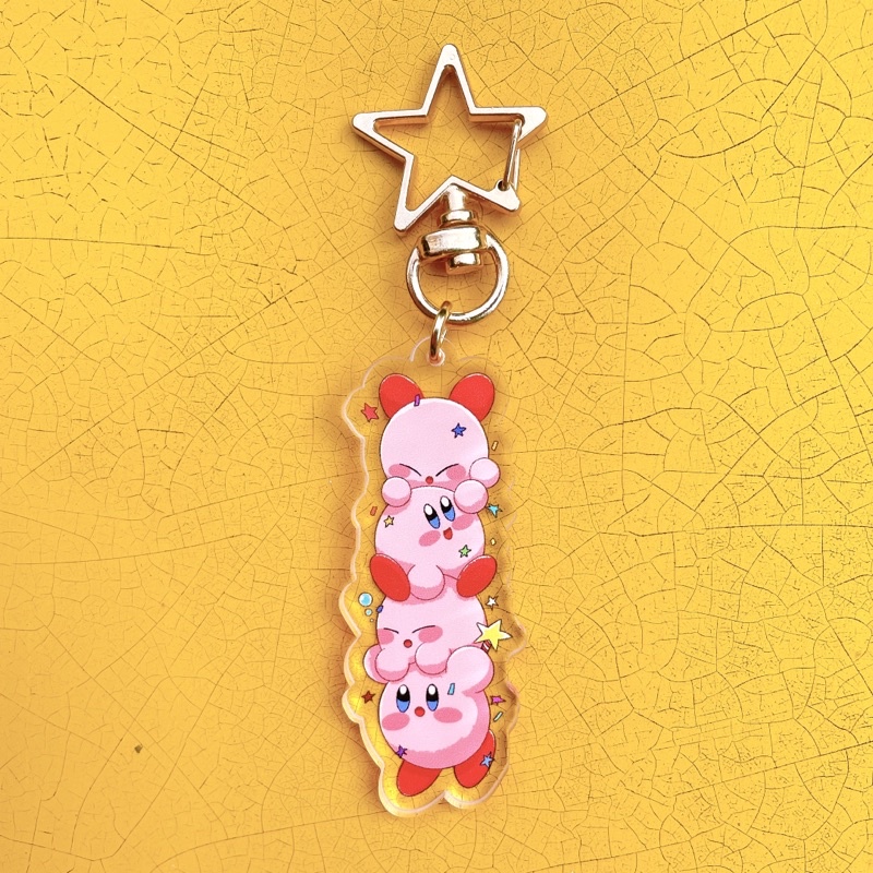 卡比疊疊樂糰子壓克力吊飾/ 星之卡比 卡比之星 Kirby Poyo 粉紅貢丸