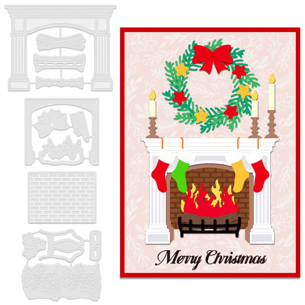 1 套 4 件聖誕壁爐切割模具金屬聖誕暖火邊模切壓花模具模板用於紙卡製作裝飾 DIY 剪貼簿相冊工藝裝飾