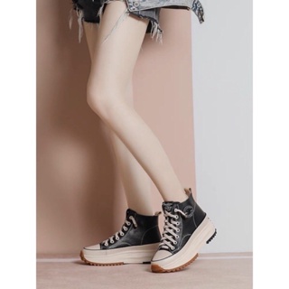 二手轉售 韓國 真皮 鋸齒 厚底 帆布鞋 增高鞋 23.5 黑色