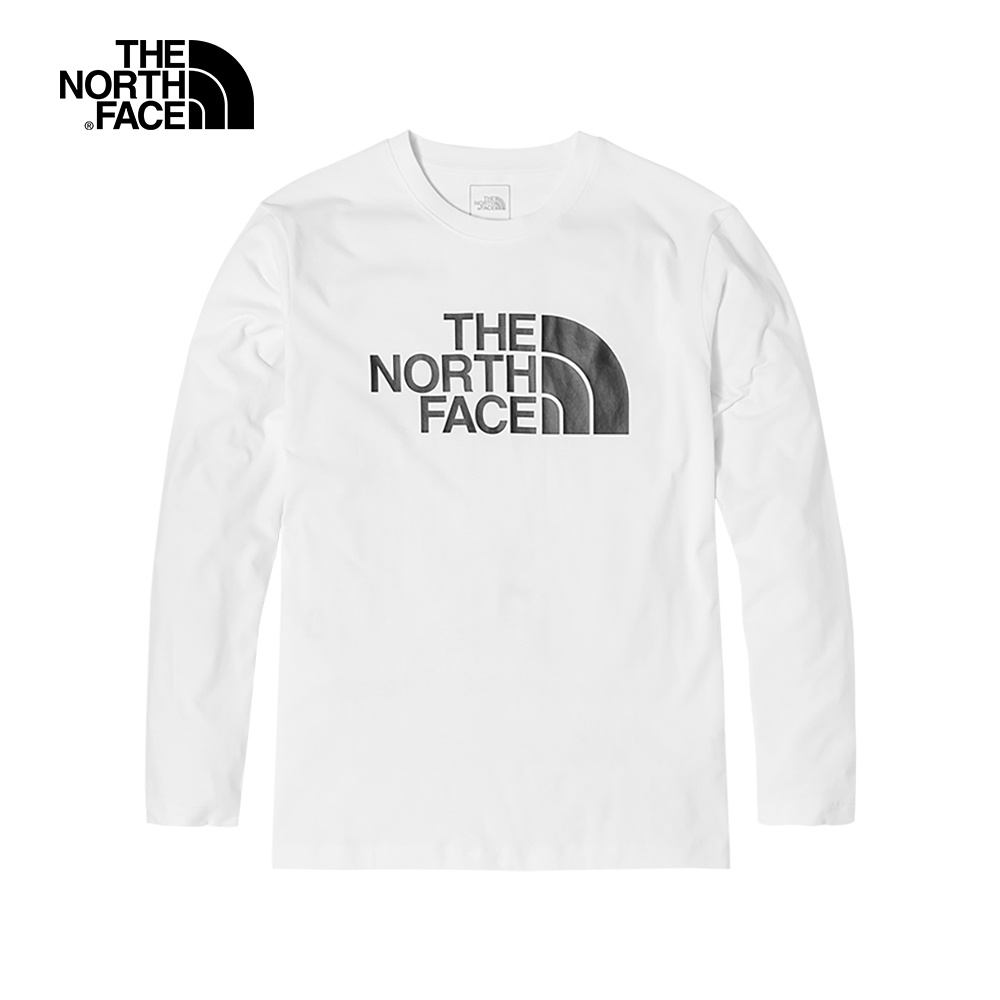 The North Face北面男款白色大尺寸LOGO舒適長袖上衣｜81MJFN4