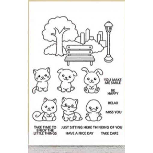 H 可愛小動物 6 小貓 小狗 小鴨 樹 椅子 透明印章 水晶印章
