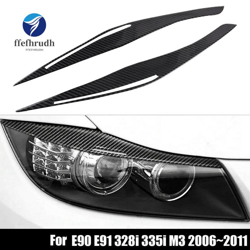 適用於 BMW E90 E91 328I 335I M3 2006-2011 的碳纖維大燈眼瞼眉罩貼紙裝飾