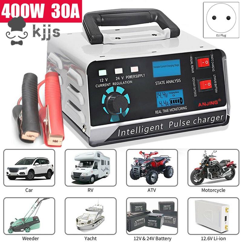 400w 30A 12V/24V 自動汽車電池充電器智能脈衝修復船涓流歐盟插頭