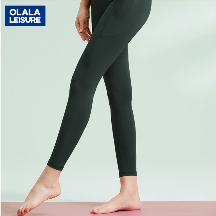Olala 新款側邊口袋無T線高腰瑜伽褲 提臀顯瘦運動外穿九分褲 DL042 ST