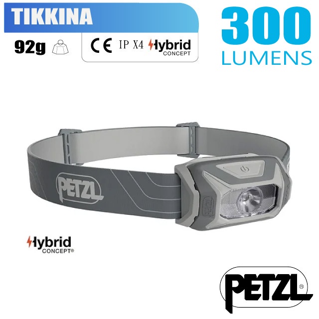 【法國 Petzl】送》TIKKINA 超輕量標準頭燈(300流明.IPX4防水).LED頭燈_灰_E060AA00