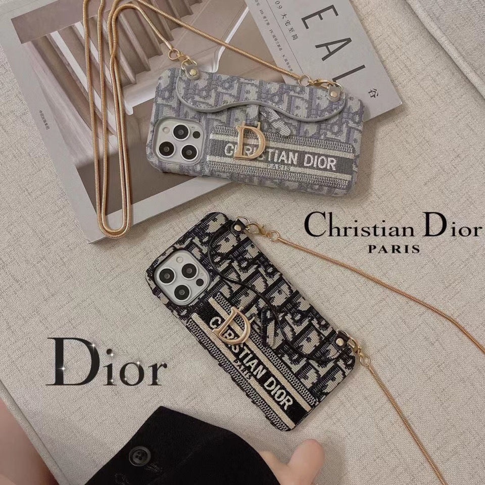 精品潮牌迪奧 支架 掛繩手機殼 Dior 卡包 刺繡 大牌手機殼 適用iphone14 13 12 Pro Max 7P