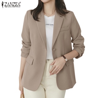 Zanzea 女式韓版時尚寬鬆正裝純色長袖鈕扣西裝外套