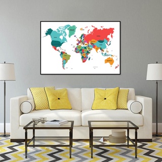 【熱門款式】大型世界繪畫帆布地圖與政治分佈 5 種尺寸世界地圖圖片牆壁圖片家庭辦公室裝飾高品質