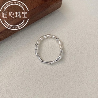 「匠心·純銀戒指」S925純銀 不規則液態流線珍珠戒指 韓系博主款時髦款指環 銀飾批發