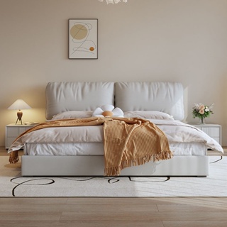 【免運/免稅】大象耳朵科技布床 現代簡約雙人床 高箱儲物婚床 實木床 地毯 定制地毯