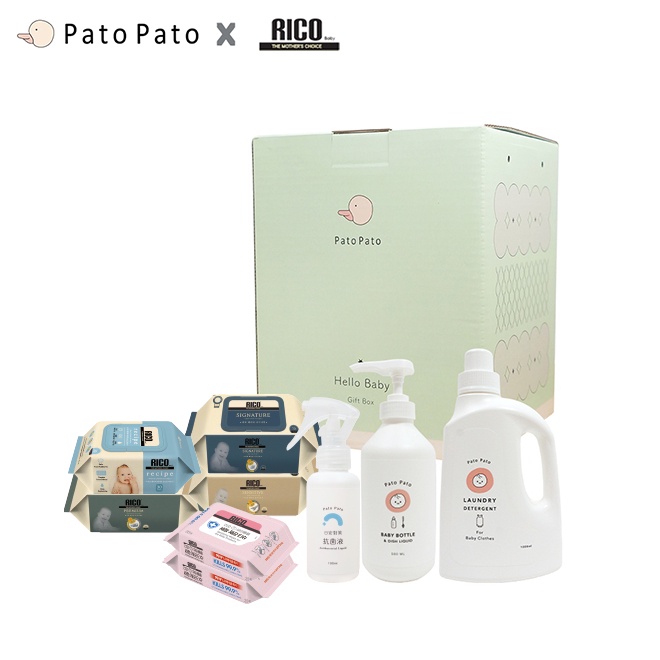 【PatoPato】ｘRico Baby 寶寶日常清潔9件禮盒組 / 濕紙巾+寶寶洗衣精+奶瓶清潔液+抗菌液 / 送禮