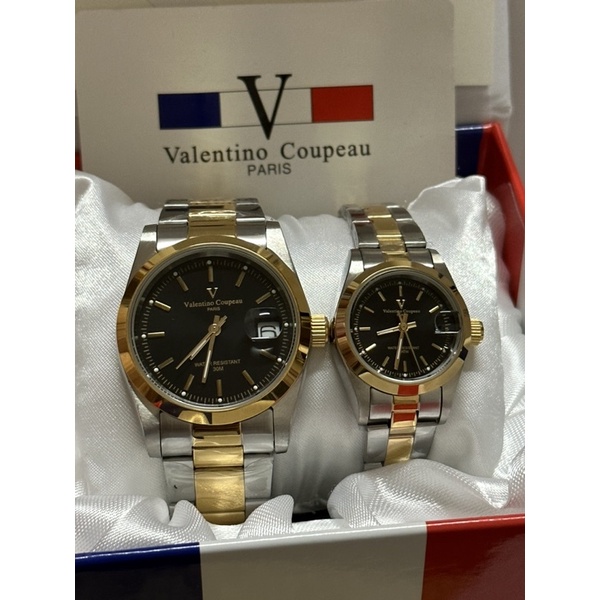 【天龜】Valentino Coupeau 范倫鐵諾黑面丁面雙色帶不鏽鋼殼帶防水男女手錶