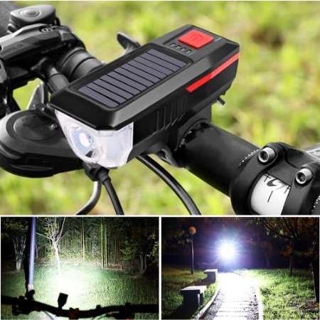 太陽能腳踏車燈車前喇叭燈充電夜騎強光山地車手電筒單車配件騎行裝備
