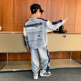 120-170CM 男童運動套裝 男孩帥氣韓版上衣褲子兩件套 春秋裝兒童運動休閒大學T褲子
