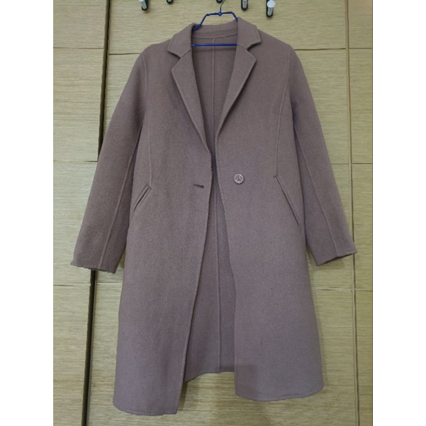 全新紫藕色偏咖色修身長款百分之百雙面羊毛大衣
