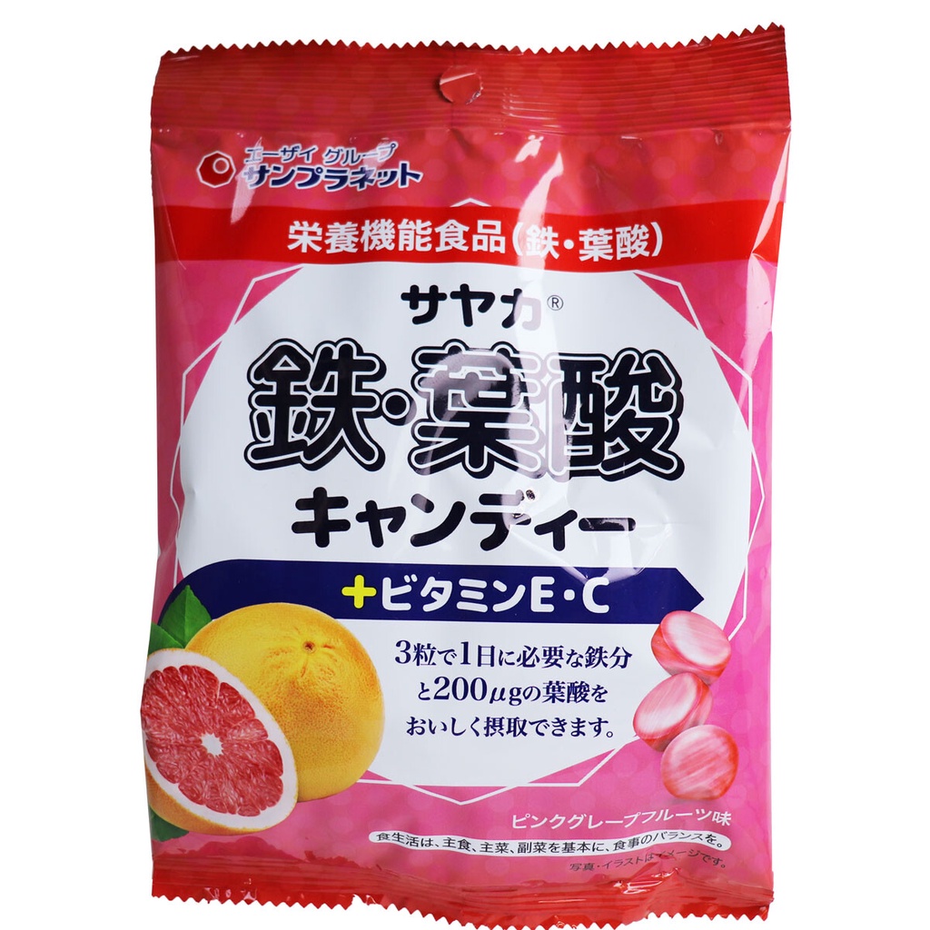 日本 sunplanet sayaka 鐵‧葉酸糖果 含維他命E 維他命C 粉紅葡萄柚口味 檸檬萊姆口味 65g