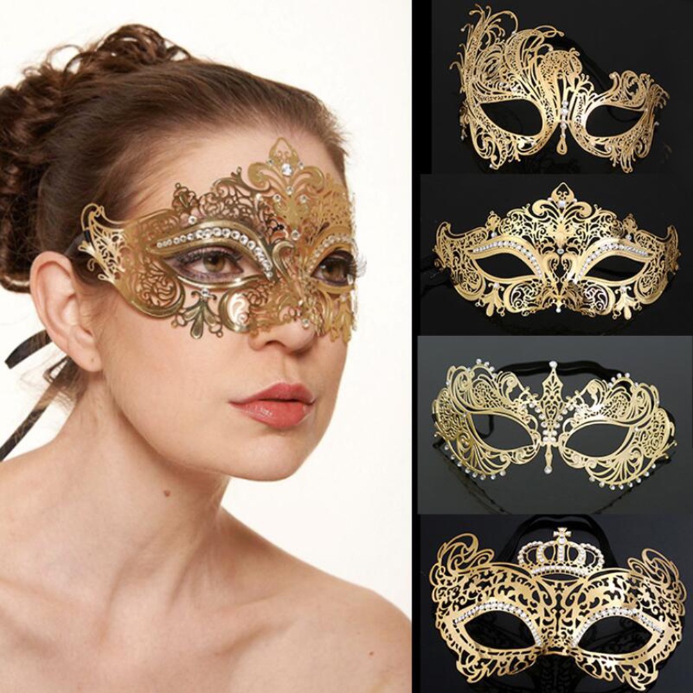 威尼斯金屬面具化妝舞會夜店派對鏤空金色面具性感蕾絲眼罩女士化裝服裝