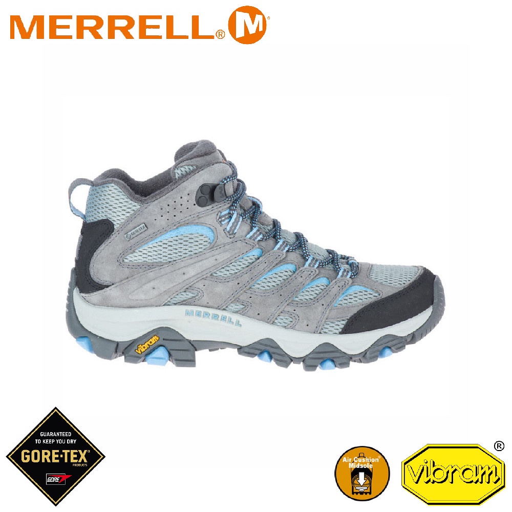 【MERRELL 美國 女 MOAB 3 MID GORE-TEX中筒防水登山鞋《淺灰/水藍》】 ML035820
