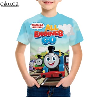 Cloocl童裝印花卡通托馬斯火車圖案兒童短袖t恤個性卡通t恤上衣