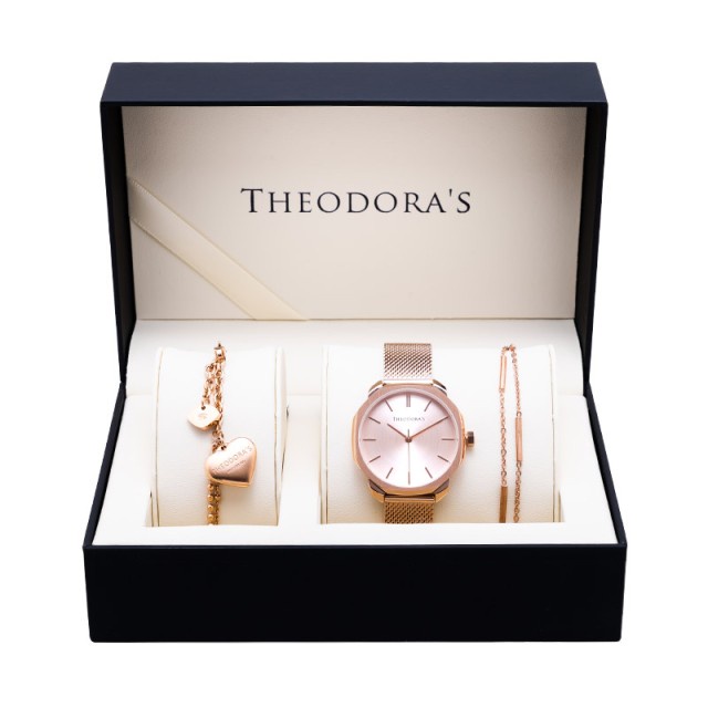 【THEODORA'S】手錶飾品1+2禮盒-女款 Diana 金屬手錶 粉膚面-米蘭玫金【希奧朵拉】