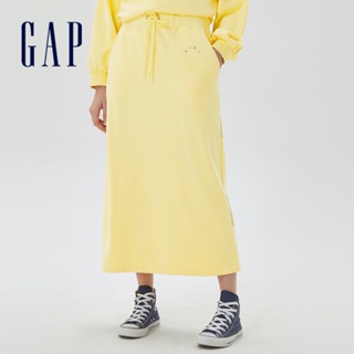 Gap 女裝 Logo寬鬆開衩長裙 碳素軟磨法式圈織系列-黃色(590997)
