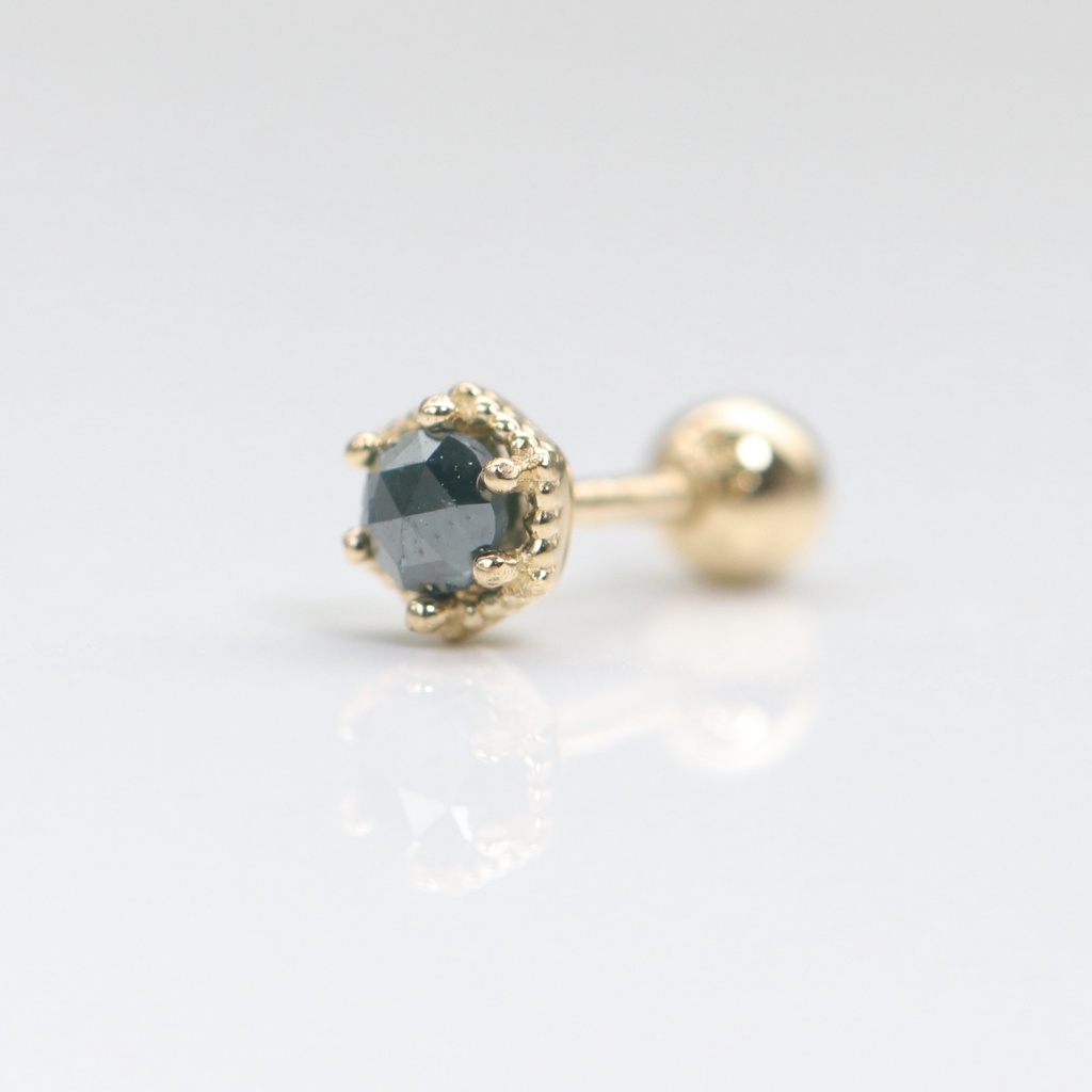 14K 六方形藍色原鑽鎖珠耳環(單個) K金耳環