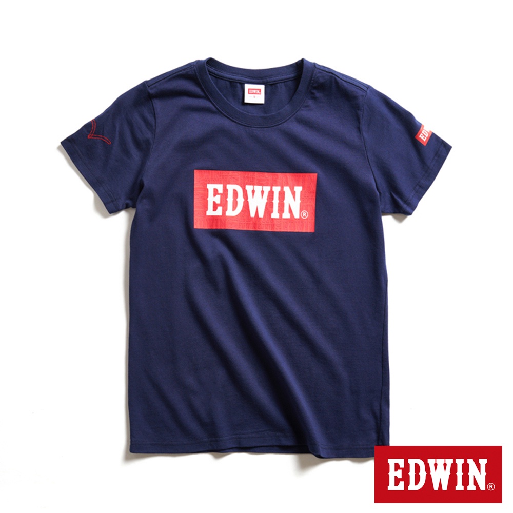 EDWIN 經典大紅標LOGO短袖T恤(丈青色)-女款