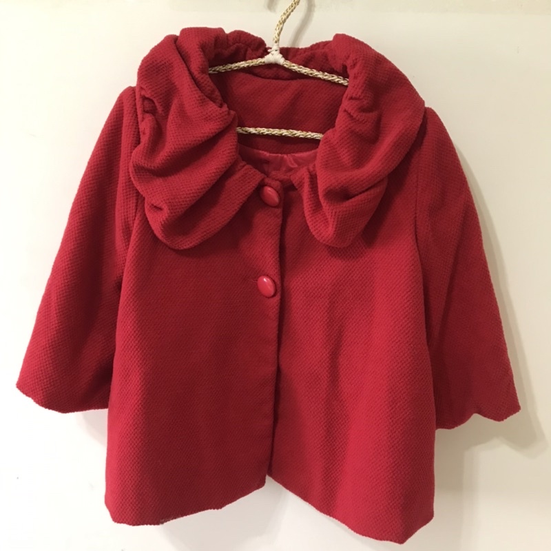 紅色澎澎袖造型毛外套