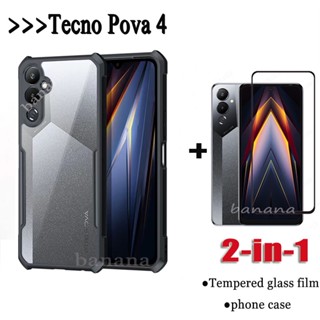 2 合 1 Tecno Pova 4 外殼防震透明硬殼適用於 Pova4 Pova 3 Pova 2 鋼化玻璃螢幕保護膜