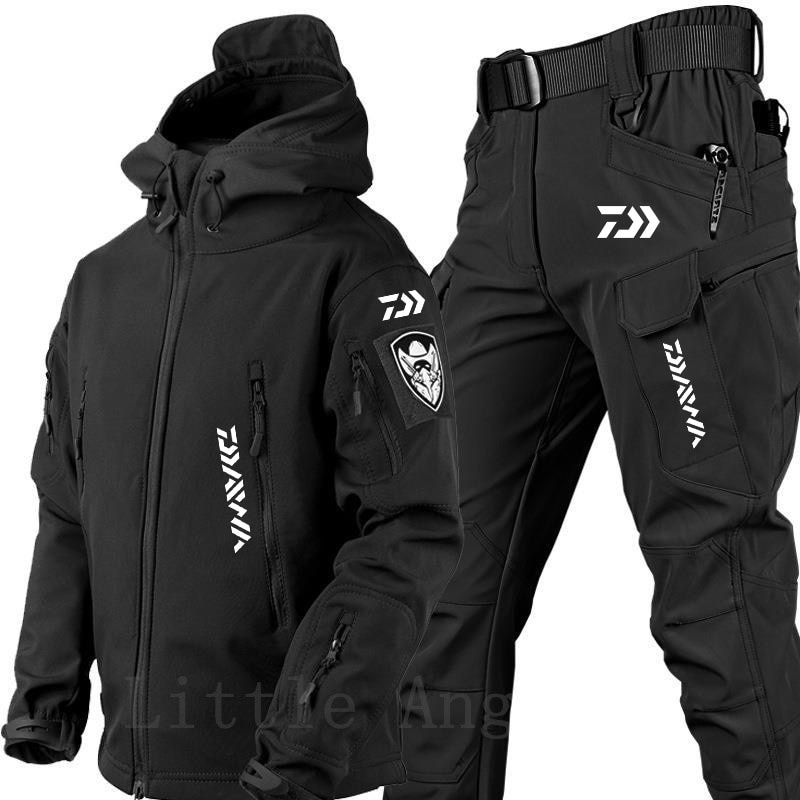 Daiwa 冬季釣魚夾克套裝保暖戰術防水褲套裝男士戶外保暖防風釣魚服