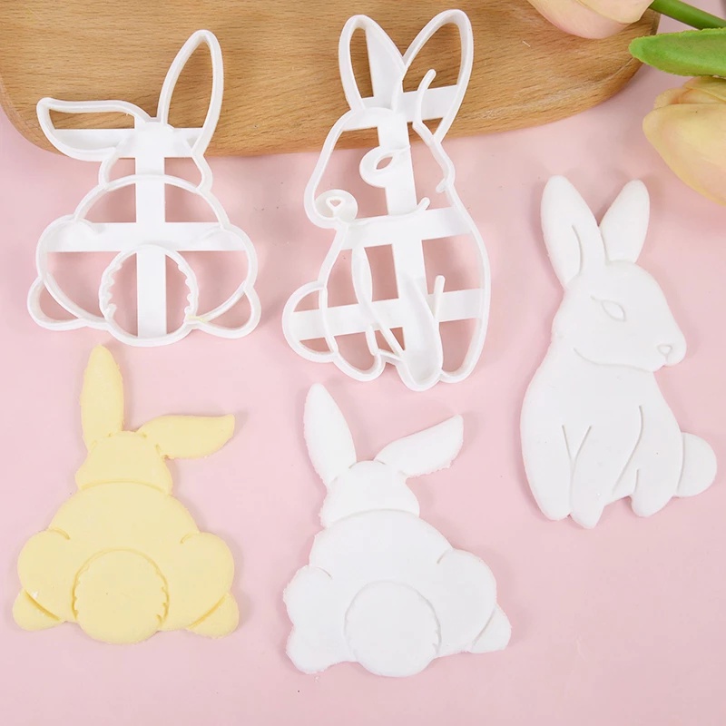 復活節壓花兔子餅乾切割器生日蛋糕裝飾 3D 兔子形狀糕點烘焙工具塑料軟糖餅乾模具