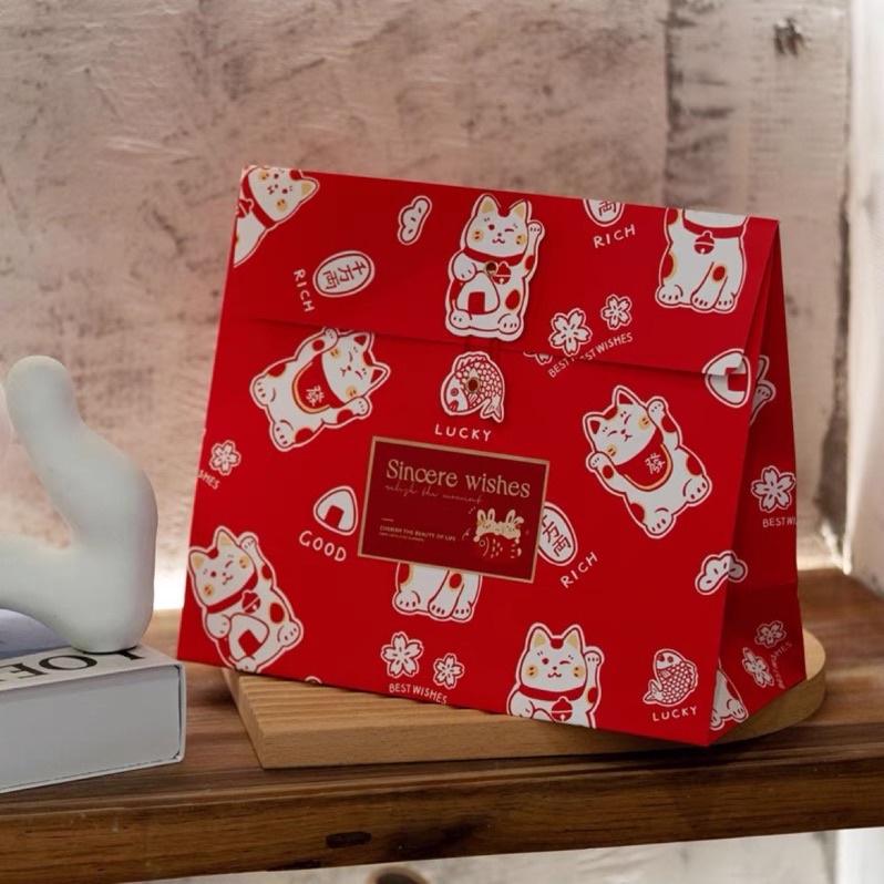 ✿夏爾烘焙包裝✿#現貨 日式 新年 招財貓包裝盒 紙盒 郵差盒 餅乾盒 糖果盒