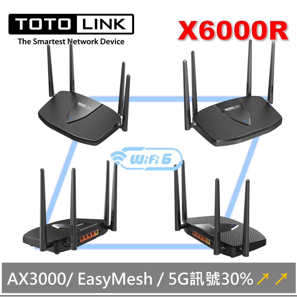 TOTOLINK X6000R 無線路由器 AX3000 WiFi分享器 Easy Mesh 網狀路由器【領券再折】