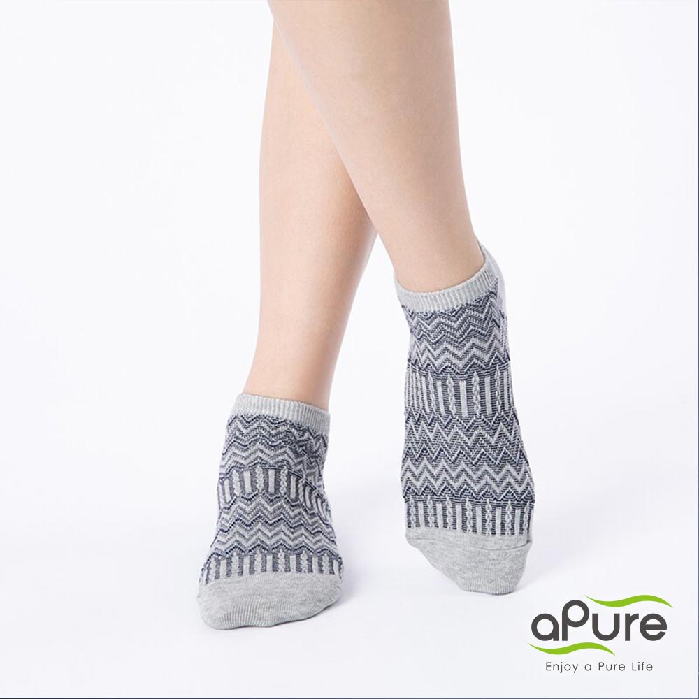 【aPure】除臭襪-北歐圖騰船型蓄熱襪-淺灰-M