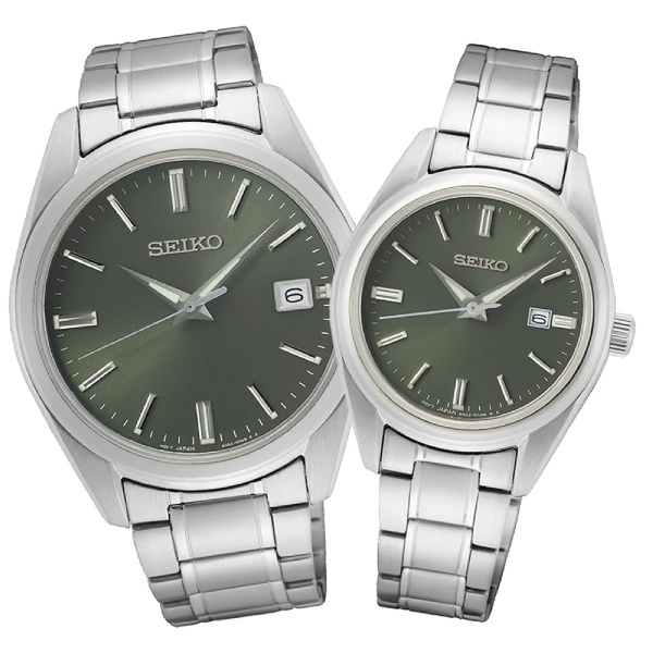 SEIKO SK037 精工表 6N52-00A0G+6N22-00K0G經典簡約對錶腕錶/綠面 40.2/29.8mm
