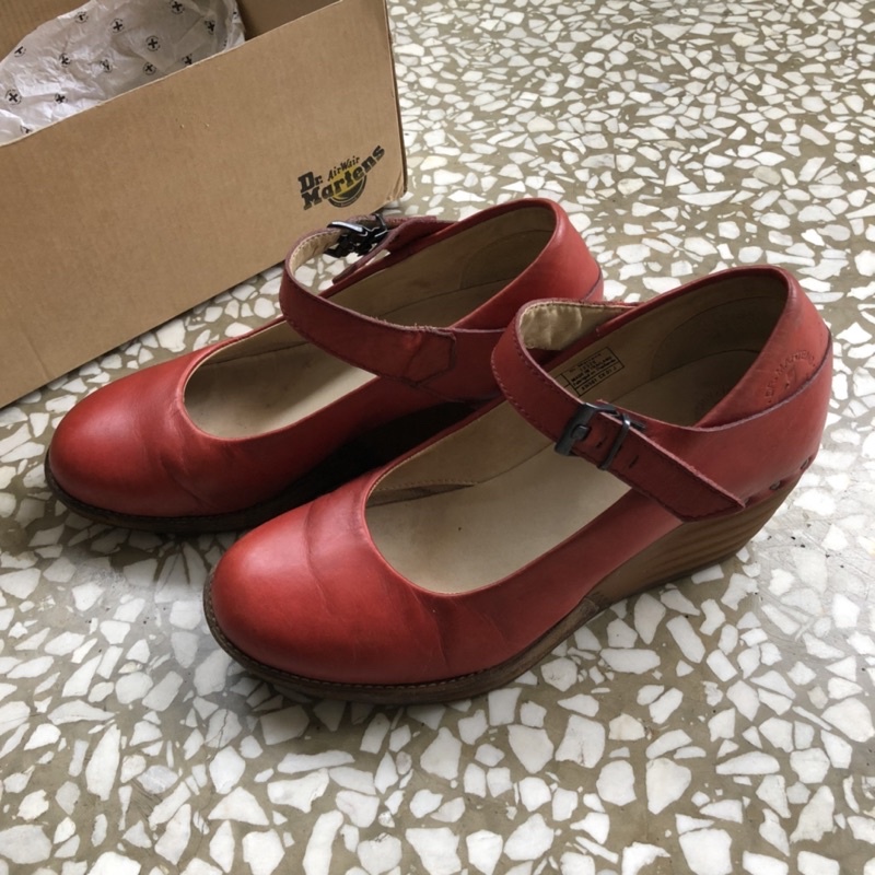 Dr.martens 馬汀大夫 木屐 木底 CLOGS 瑪莉珍 楔型鞋 娃娃鞋 跟鞋 紅色 真皮 絕版 款式