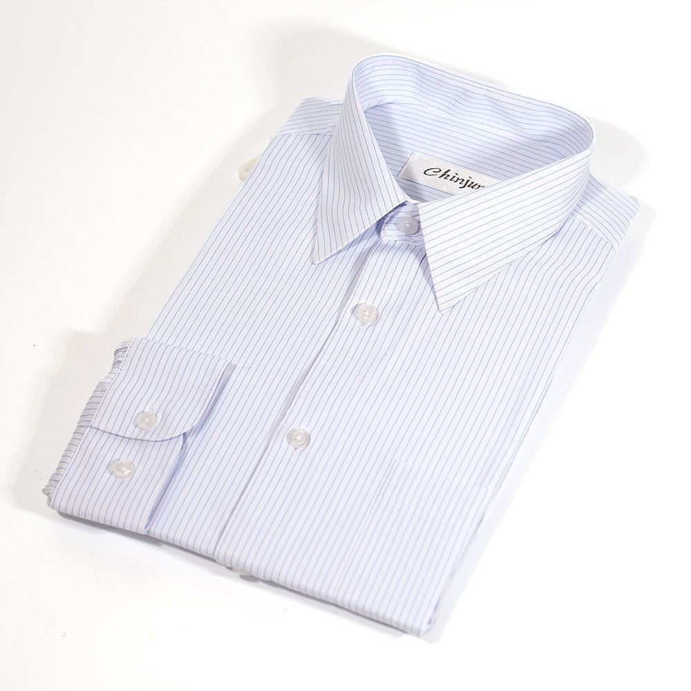 大尺碼 【CHINJUN/35系列】勁榮抗皺襯衫-長袖、白色藍條紋、18.5吋、19.5吋、20.5吋